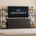 Meuble TV commode avec 9 tiroirs en tissu – Grand meuble de divertissement avec 2 étagères industrielles à 4 niveaux