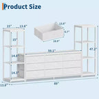 Meuble TV commode avec 9 tiroirs en tissu – Grand meuble de divertissement avec 2 étagères industrielles à 4 niveaux