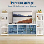 Meuble TV commode avec 9 tiroirs en tissu – Grand meuble de divertissement avec 2 étagères industrielles à 4 niveaux