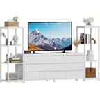 Meuble TV commode avec 9 tiroirs en tissu – Grand meuble de divertissement avec 2 étagères industrielles à 4 niveaux