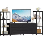 Meuble TV commode avec 9 tiroirs en tissu – Grand meuble de divertissement avec 2 étagères industrielles à 4 niveaux