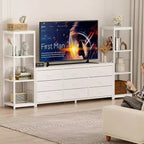 Meuble TV commode avec 9 tiroirs en tissu – Grand meuble de divertissement avec 2 étagères industrielles à 4 niveaux