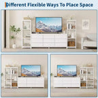 Meuble TV commode avec 9 tiroirs en tissu – Grand meuble de divertissement avec 2 étagères industrielles à 4 niveaux
