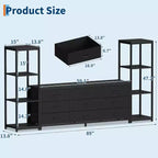 Meuble TV commode avec 9 tiroirs en tissu – Grand meuble de divertissement avec 2 étagères industrielles à 4 niveaux