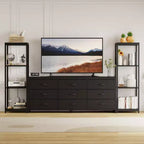 TV Stands Dresser with 9 Fabric Drawers, Large Entertainment Center with 2 Industrial 4-Tier Shelves, Modern TV Console Cabinet for Living Room