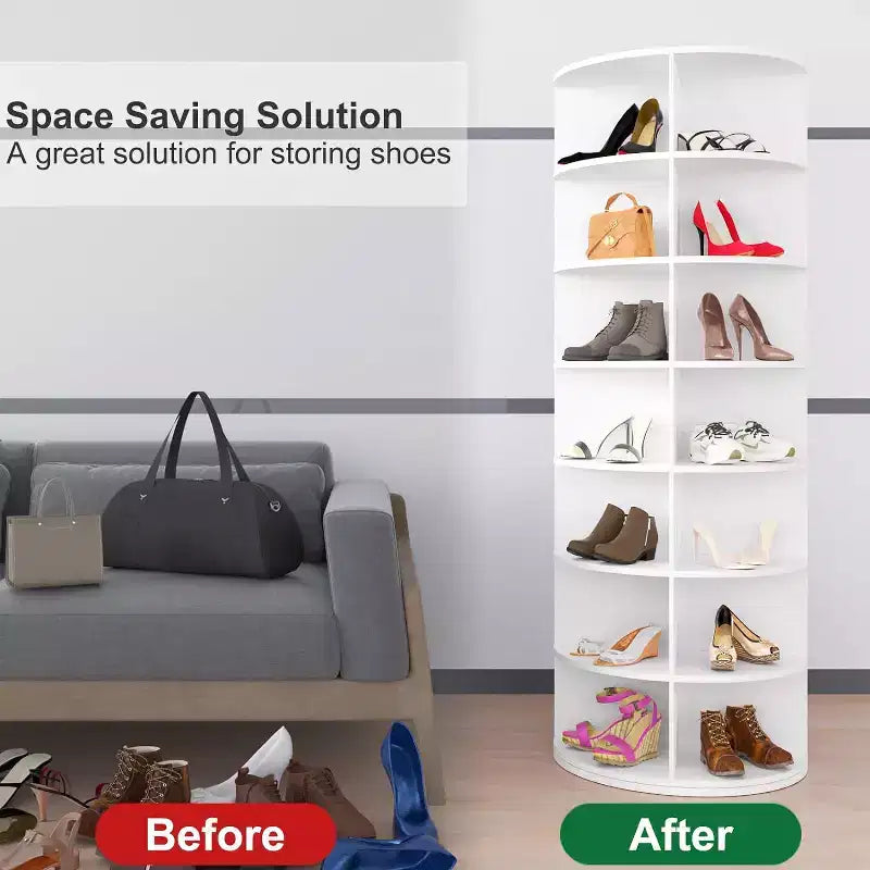 Tour à chaussures rotative à 360° – Tour de rangement pivotante blanche pour entrée et placard