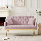 Upholstered Loveseat Couch With 2 Pillows Metal Legs Foam Couch Sleeper Sofa For Guest Room Office Living Room, Pink Teddy Fabric