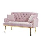 Causeuse capitonnée avec 2 oreillers, pieds en métal, canapé convertible en mousse pour chambre d'amis, bureau, salon, tissu teddy rose