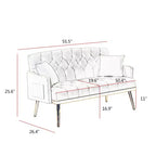 Causeuse capitonnée avec 2 oreillers, pieds en métal, canapé convertible en mousse pour chambre d'amis, bureau, salon, tissu teddy rose