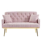 Causeuse capitonnée avec 2 oreillers, pieds en métal, canapé convertible en mousse pour chambre d'amis, bureau, salon, tissu teddy rose