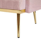 Causeuse capitonnée avec 2 oreillers, pieds en métal, canapé convertible en mousse pour chambre d'amis, bureau, salon, tissu teddy rose