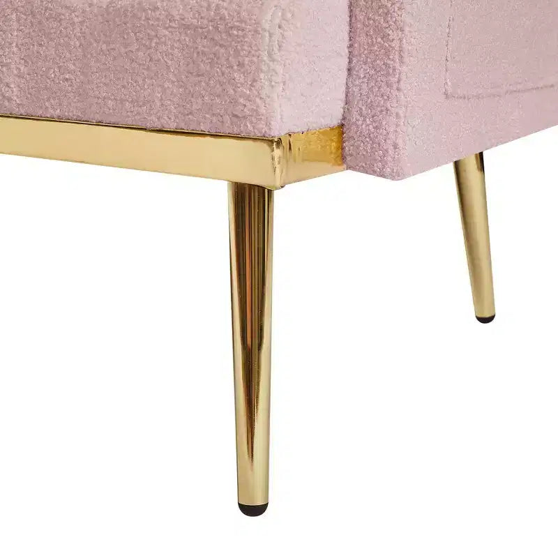Causeuse capitonnée avec 2 oreillers, pieds en métal, canapé convertible en mousse pour chambre d'amis, bureau, salon, tissu teddy rose