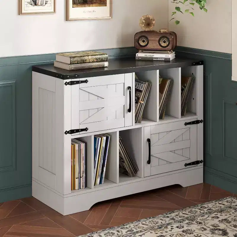 Meuble de rangement pour disques vinyles de ferme 39" – Meuble de lecture en bois avec 2 portes de grange pour le salon