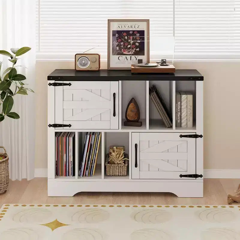 Meuble de rangement pour disques vinyles de ferme 39" – Meuble de lecture en bois avec 2 portes de grange pour le salon