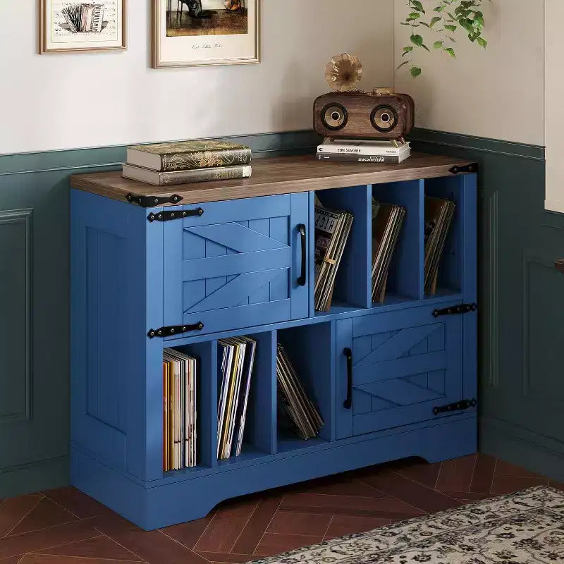 Meuble de rangement pour disques vinyles de ferme 39" – Meuble de lecture en bois avec 2 portes de grange pour le salon