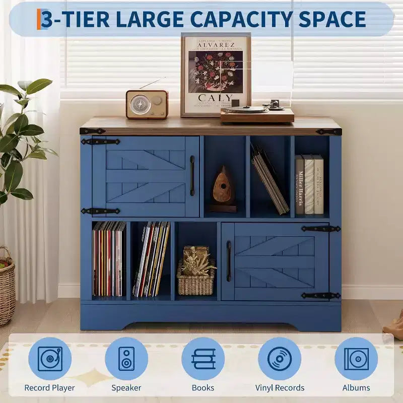 Meuble de rangement pour disques vinyles de ferme 39" – Meuble de lecture en bois avec 2 portes de grange pour le salon