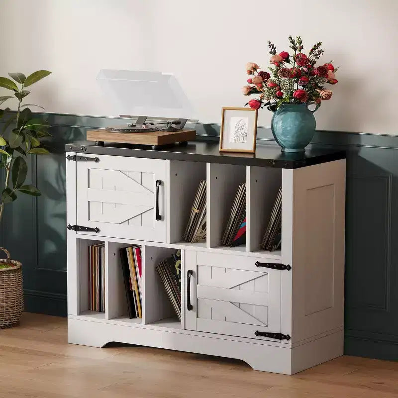 Meuble de rangement pour disques vinyles de ferme 39" – Meuble de lecture en bois avec 2 portes de grange pour le salon