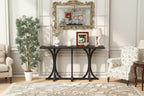 JVNOXK59.8'' Wooden Console Table with Oak Veneer Top,Farmhouse Entryway Table with Rubber Wood Slender Curved Legs,Black