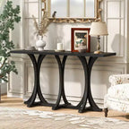 Console de ferme de 151,9 cm – Dessus en placage de chêne avec pieds incurvés minces en bois d'hévéa, noir