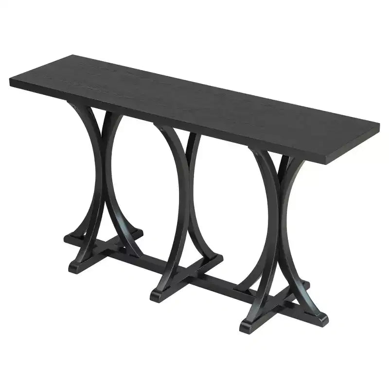 Console de ferme de 151,9 cm – Dessus en placage de chêne avec pieds incurvés minces en bois d'hévéa, noir