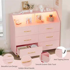 Commode à 6 tiroirs avec station de charge, façade géométrique et pieds dorés – Armoire de rangement moderne pour chambre à coucher