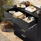Commode à 5 tiroirs cannelés de 121,2 cm de haut – Chêne naturel, poignées dorées, anti-basculement, rangement de chambre étanche