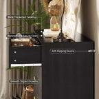 Commode à 5 tiroirs cannelés de 121,2 cm de haut – Chêne naturel, poignées dorées, anti-basculement, rangement de chambre étanche