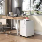 Meuble de rangement mobile à 3 tiroirs avec serrure – Entièrement en acier anti-basculement, blanc, convient aux formats A4/Letter pour le bureau et la maison