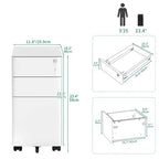 Meuble de rangement mobile à 3 tiroirs avec serrure – Entièrement en acier anti-basculement, blanc, convient aux formats A4/Letter pour le bureau et la maison