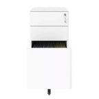 Meuble de rangement mobile à 3 tiroirs avec serrure – Entièrement en acier anti-basculement, blanc, convient aux formats A4/Letter pour le bureau et la maison