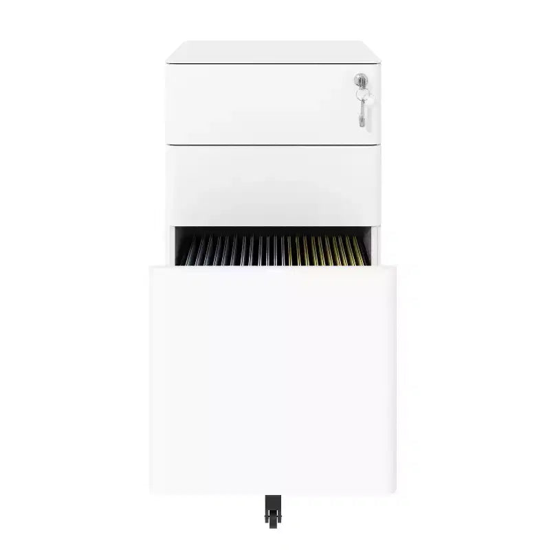 Meuble de rangement mobile à 3 tiroirs avec serrure – Entièrement en acier anti-basculement, blanc, convient aux formats A4/Letter pour le bureau et la maison