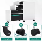 Meuble de rangement mobile à 3 tiroirs avec serrure – Entièrement en acier anti-basculement, blanc, convient aux formats A4/Letter pour le bureau et la maison