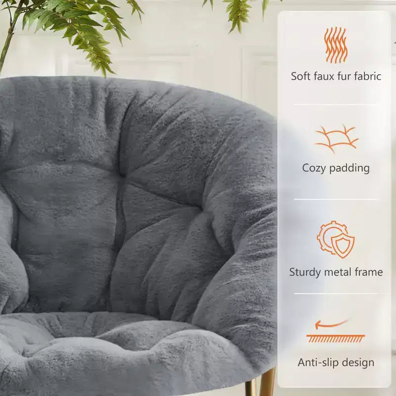 Fauteuil rond en fausse fourrure – Fauteuil rond confortable de taille adulte pour chambre et salon