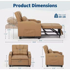 Canapé-Lit Convertible 3-en-1 avec USB et Massage – Inclinable à 110-180°, Porte-Gobelets, 172 kg, Idéal pour Dortoir