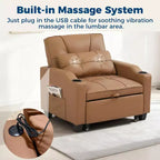Canapé-Lit Convertible 3-en-1 avec USB et Massage – Inclinable à 110-180°, Porte-Gobelets, 172 kg, Idéal pour Dortoir