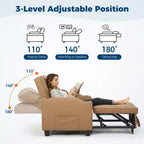 Canapé-Lit Convertible 3-en-1 avec USB et Massage – Inclinable à 110-180°, Porte-Gobelets, 172 kg, Idéal pour Dortoir