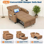 Canapé-Lit Convertible 3-en-1 avec USB et Massage – Inclinable à 110-180°, Porte-Gobelets, 172 kg, Idéal pour Dortoir
