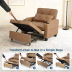 Canapé-Lit Convertible 3-en-1 avec USB et Massage – Inclinable à 110-180°, Porte-Gobelets, 172 kg, Idéal pour Dortoir