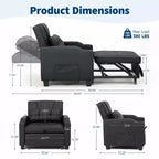 Canapé-Lit Convertible 3-en-1 avec USB et Massage – Inclinable à 110-180°, Porte-Gobelets, 172 kg, Idéal pour Dortoir