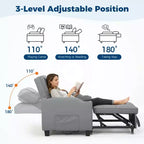 Canapé-Lit Convertible 3-en-1 avec USB et Massage – Inclinable à 110-180°, Porte-Gobelets, 172 kg, Idéal pour Dortoir
