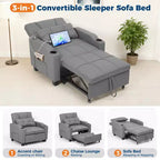 Canapé-Lit Convertible 3-en-1 avec USB et Massage – Inclinable à 110-180°, Porte-Gobelets, 172 kg, Idéal pour Dortoir