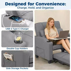 Canapé-Lit Convertible 3-en-1 avec USB et Massage – Inclinable à 110-180°, Porte-Gobelets, 172 kg, Idéal pour Dortoir