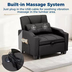 Canapé-Lit Convertible 3-en-1 avec USB et Massage – Inclinable à 110-180°, Porte-Gobelets, 172 kg, Idéal pour Dortoir