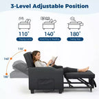 Canapé-Lit Convertible 3-en-1 avec USB et Massage – Inclinable à 110-180°, Porte-Gobelets, 172 kg, Idéal pour Dortoir