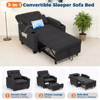 Canapé-Lit Convertible 3-en-1 avec USB et Massage – Inclinable à 110-180°, Porte-Gobelets, 172 kg, Idéal pour Dortoir