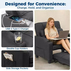 Canapé-Lit Convertible 3-en-1 avec USB et Massage – Inclinable à 110-180°, Porte-Gobelets, 172 kg, Idéal pour Dortoir