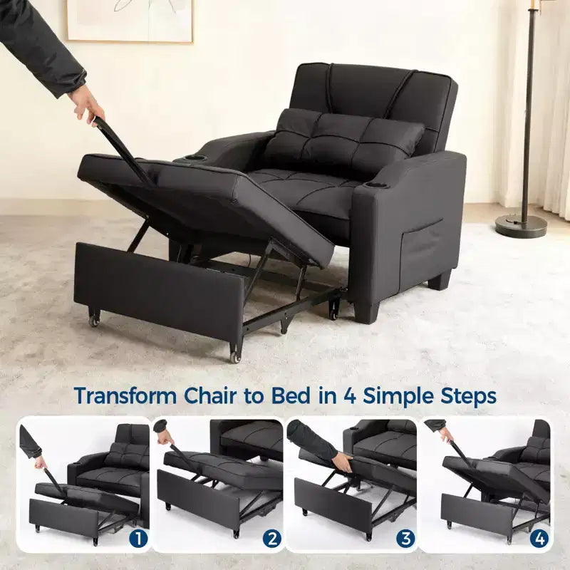 Canapé-Lit Convertible 3-en-1 avec USB et Massage – Inclinable à 110-180°, Porte-Gobelets, 172 kg, Idéal pour Dortoir