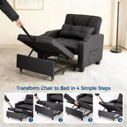 Canapé-Lit Convertible 3-en-1 avec USB et Massage – Inclinable à 110-180°, Porte-Gobelets, 172 kg, Idéal pour Dortoir