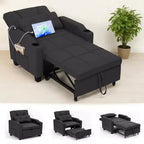 3-in-1 USB-Massage Convertible Sofa Bed, 110-180 Recliner, Cup Holders, Side Pockets, 380 lbs, 4-Step FlipDorm & Guest Ready