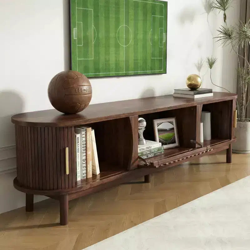 Meuble TV style ferme moderne pour téléviseurs de 75 po – Meuble de divertissement en bois avec placard de rangement pour salon